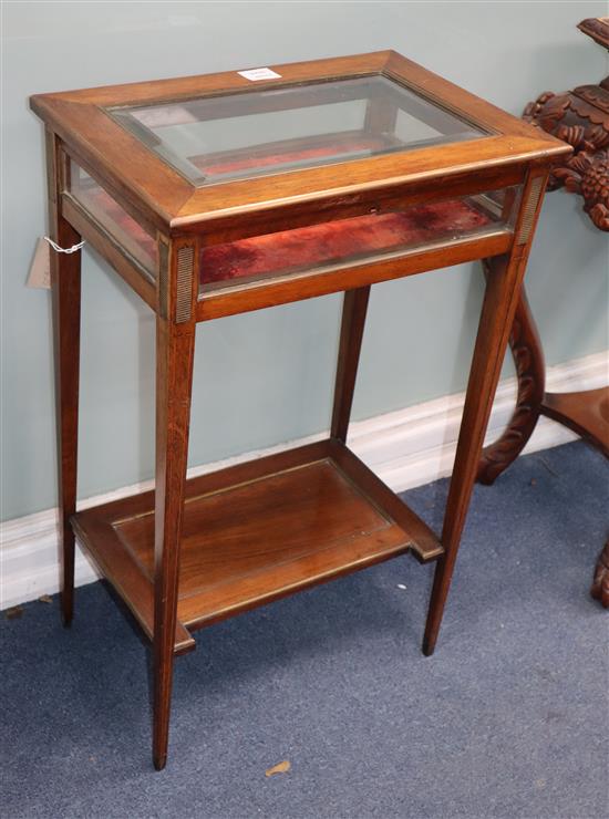 An early 20th century rosewood French brass mounted bijouterie table W.47cm